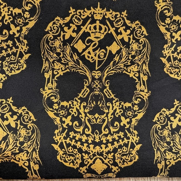 Zadig & Voltaire Large Silk Skull Square Scarf Black Gold 53x51 Goth Punk Dark - Picture 3 of 6